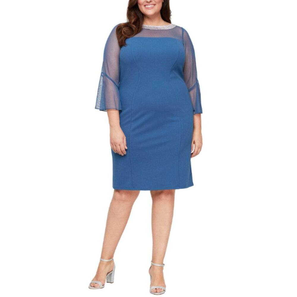 137 Alex Evenings Women's Cocktail Dress Size 22W Wedgewood Beaded Neck NWT